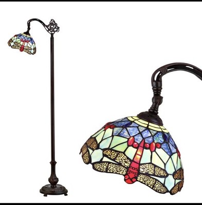 JONATHAN Y JYL8010A Dragonfly Tiffany-Style 60'' Arched LED Floor Lamp, Tiffan...