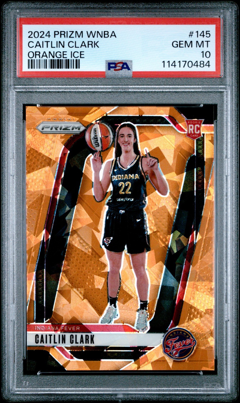 2024 Panini WNBA Prizm Caitlin Clark RC Orange Ice Rookie #145 Fever PSA 10