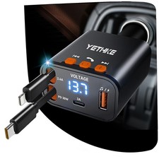Bluetooth Car Adapter with Retractable Charger, FM Transmitter Black