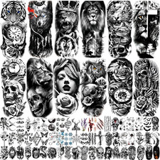 82 Sheets Temporary Tattoo for Men Women Adults, Include 12 Sheets Black 3D Half