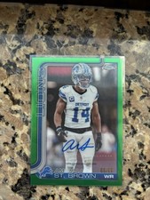 2025 Topps Chrome NFL Amon-Ra St. Brown Green Refractor Auto /99 SP 🔥Detroit🦁