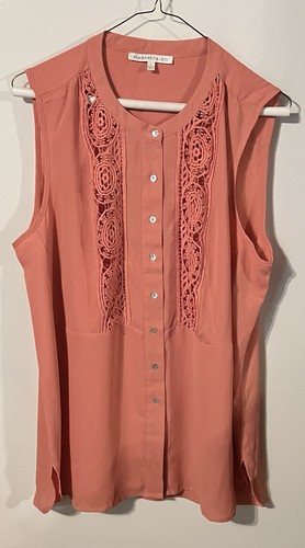 Daniel Rainn Orange Lace Crochet Layered Sleeveless Blouse Size large BB4