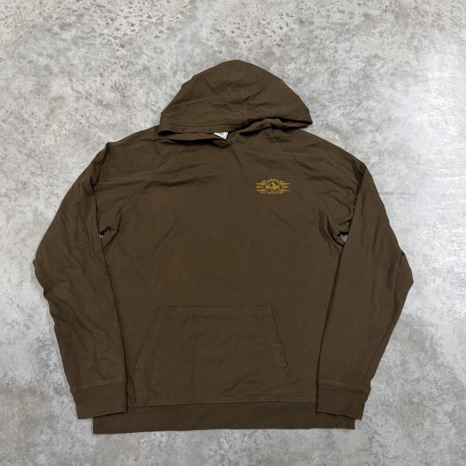 Old Navy Hoodie Sweatshirt Mens Large Brown Lightweight Pullover Surfing Graphic