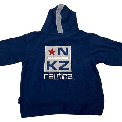 Vintage NAUTICA 90s Y2K Fleece L Quarter Zip Hooded Reflective Hoody Top