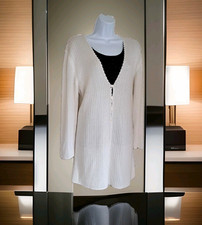 Worthington Cardigan L Ivory Fine Knit V-Neck Button Down Classic Career Office