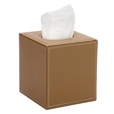 Sumnacon Square Leather Tissue Box Cover - Stylish Cube Camel