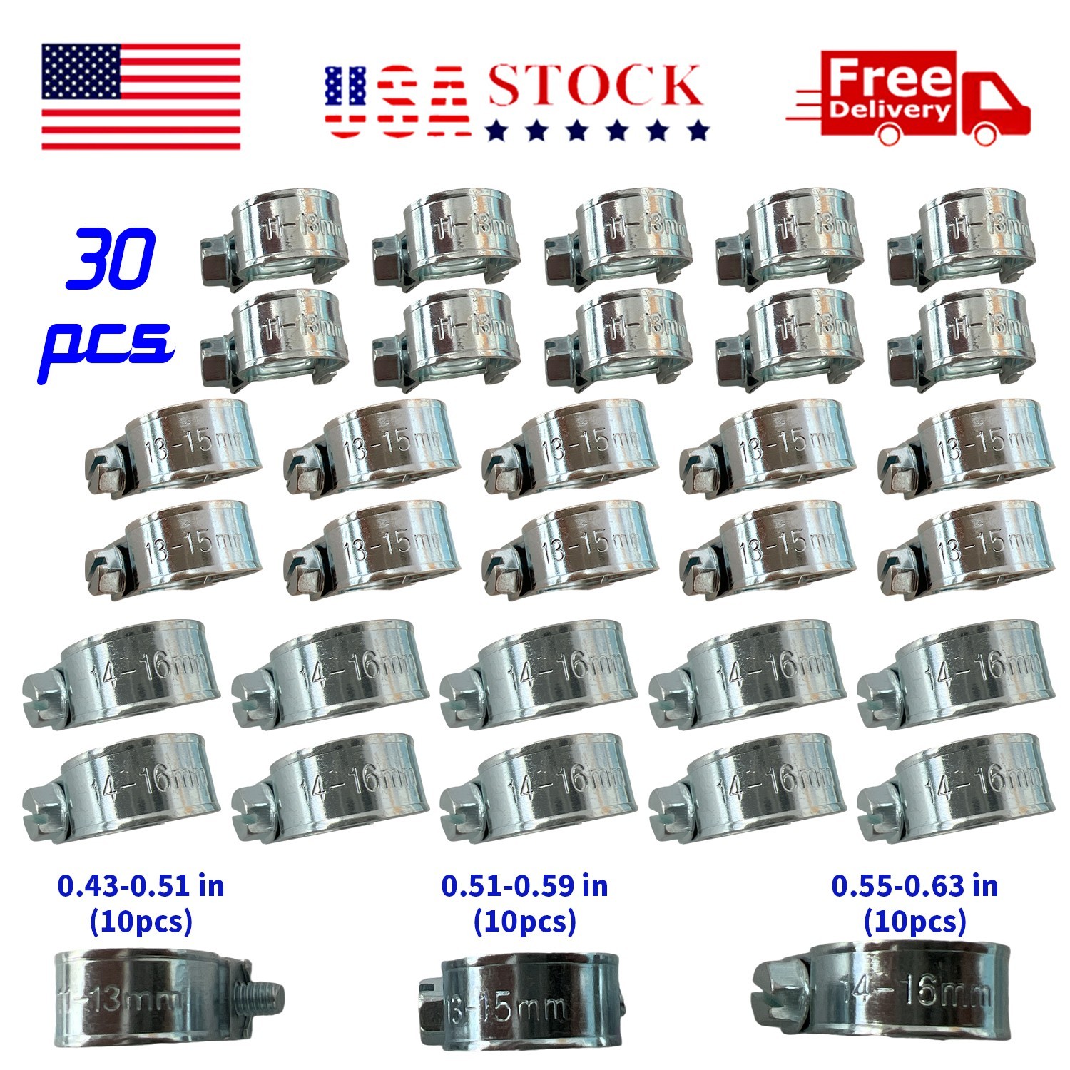 30-Piece Fuel Injection Hose Clamp Set for 1/4 5/16 3/8 Gas Lines