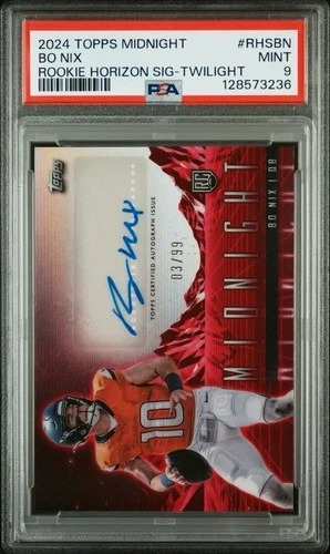 2024 Topps Midnight Bo Nix Rookie Auto Serial #RHS-BN Twilight /99 PSA 9 Broncos
