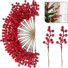 50pack Christmas Tree Decorations Artificial Berry Stems Red Picks