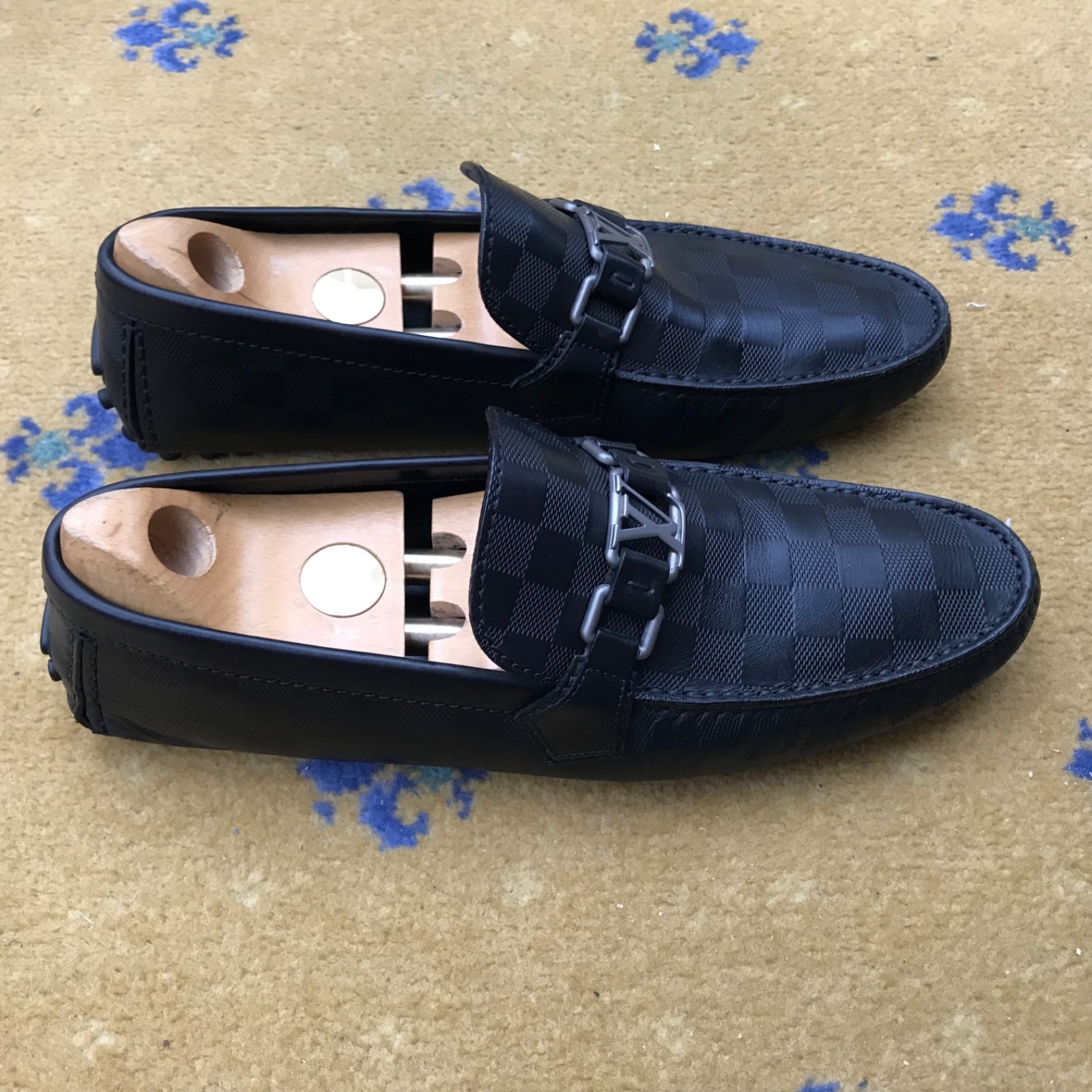 Louis Vuitton Hockenheim Damier Black Shoes Loafers Drivers Mens UK 9.5 US 10.5 thumbnail 6