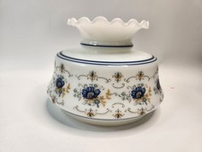 VTG Quoizel Abigail Adams 6”  Blue Floral Milk Glass Lamp Shade Fitter Ruffled