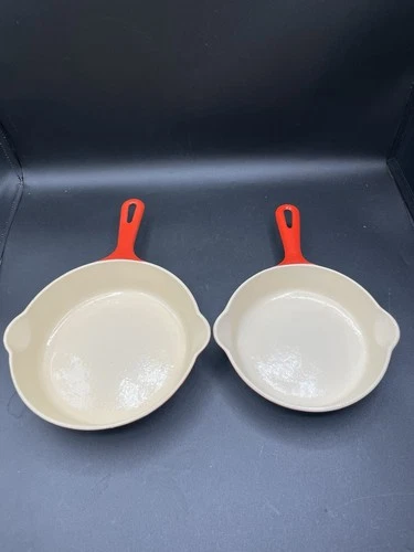 Griswold #4 And #5 Handle Red & Cream Cast Iron Enamel Skillet Pan