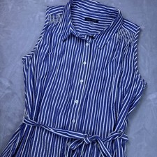 Tommy Hilfiger Women Blue White Striped Seersucker Sleeveless Maxi Dress Size 10