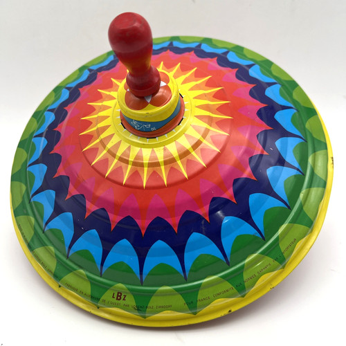 Vtg 1950s LBZ Lorenz Bolz Zirndorf Humming Choral Spinning Tin Top Rainbow Large
