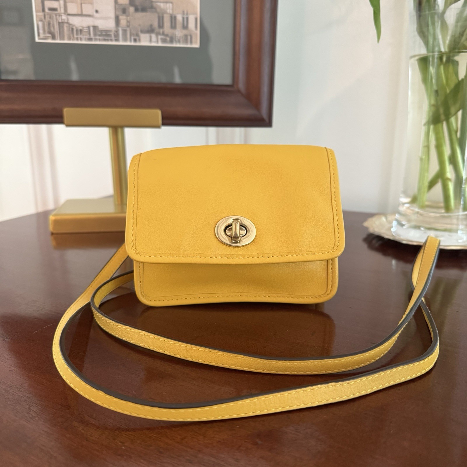 Coach Mini Yellow Cross Body Turn Lock Satchel Purse RARE VINTAGE