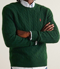 NWT Polo Ralph Lauren GREEN CABLE KNIT WOOL/CASHMERE Sweater Men's XL RED PONY