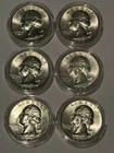 LOT OF (6) 1963-D Washington Quarter BU Uncirculated Mint State 90% Silver 25c