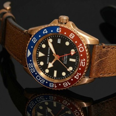 MARC & SONS Uhr 500M Automatik Herrenuhr Bronze GMT Saphirglas BGW9 ETA 2893-2