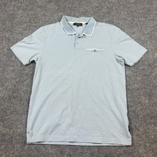 Ted Baker Polo Shirt Mens 3 Light Blue Geometric Pattern Cotton Performance Golf