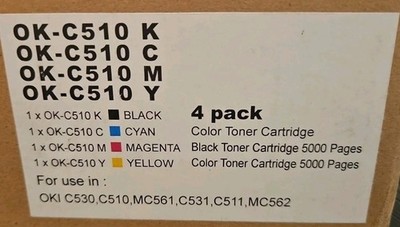 4 Toner Cartridge for OKI C510 C530 MC561 C531 C511 MC562