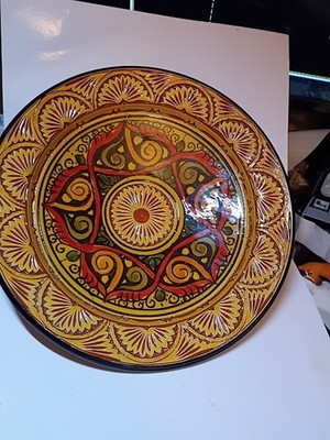 Safi MOROCCAN Ceramic POTTERY 10'' 1 Signed BOWL PLATE Morocco FOLK Wall ART Boho