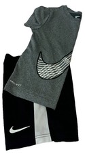 Nike Boys Black Gray Swoosh 2-Piece Tee Short Set Size 6
