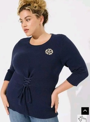 TORRID Outlander Lattice Front Quarter Sleeve Sweater Size 0/ Large Navy Blue