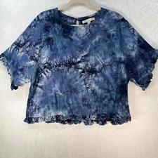 C&C California Tie Dye Linen Blend Top Women’s Medium Ruffle Oversized Boxy Boho