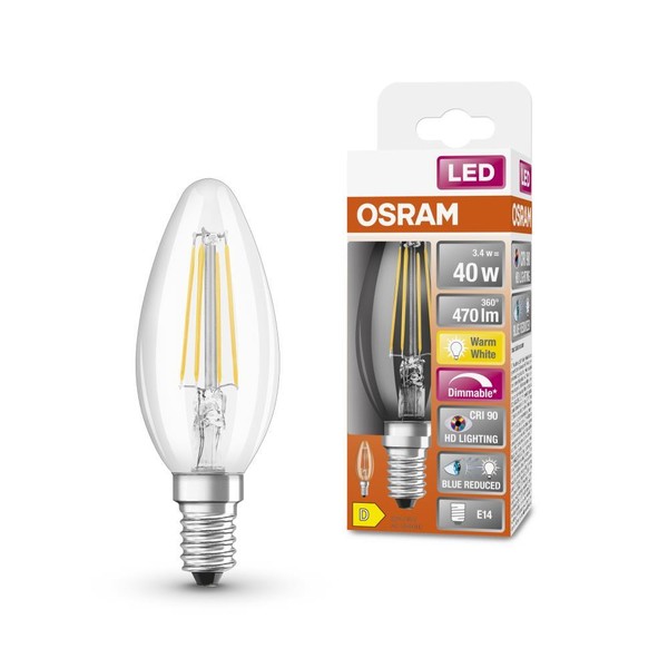 Osram E14 Kerzen Led Lampe Superstar Plus Hd Lighting Klar Dimmbar 3,4W Wie 40W-image