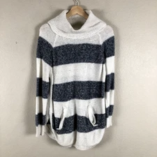 Signature Studio Sweater Womens Large Gray White Turtle Neck Pockets Athleisure