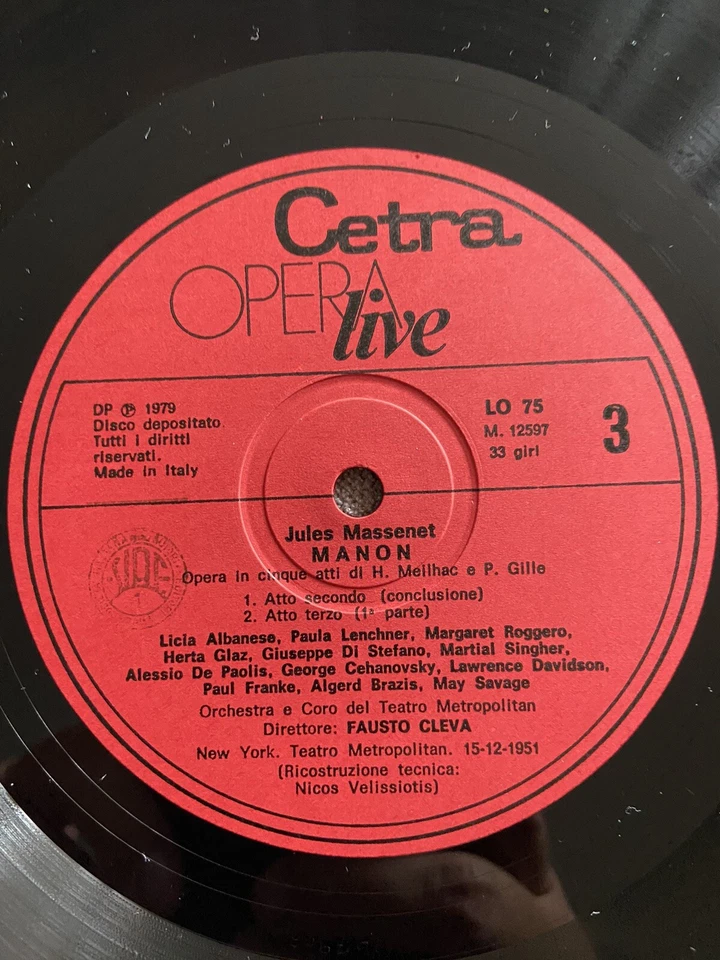 MANON MASSENET ALBANESE STEFANO CLEVA LENCHNER ROGGERO GLAZ SINGHER DAVIDSON LPs - Image 4 of 4