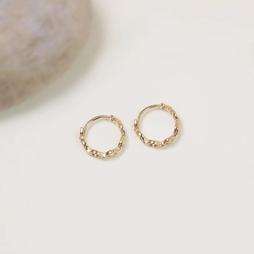 Minimalist Chain Hoop Earrings Gold Plated 925 Silver Women Earring Gift for Her - Image 3 of 4