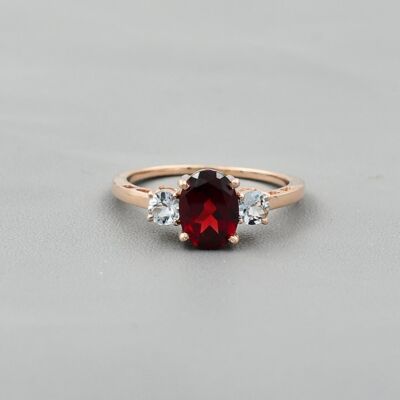 1.70 Ct Garnet & Aquamarine Wedding Prong Ring 925 Solid Rose Gold