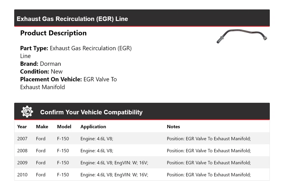 Válvula a colector de escape Dorman EGR Line EGR para Ford F-150 2007-2010 4,6 L V8 Foto 2 de 4