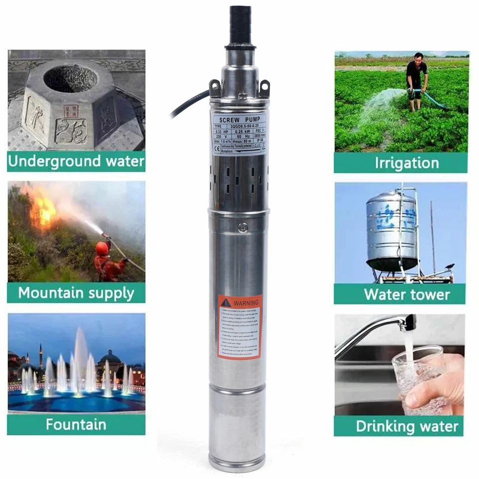 Well Pump Deep Well Pump 3 Inch Sand Compatible 1600 L/h Pump 0.25 kW - Image 2 of 4