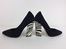 Ravel Oklahoma Black Leather Zebra Cow Fur Pointed Heel Court Stilettos Shoes 4