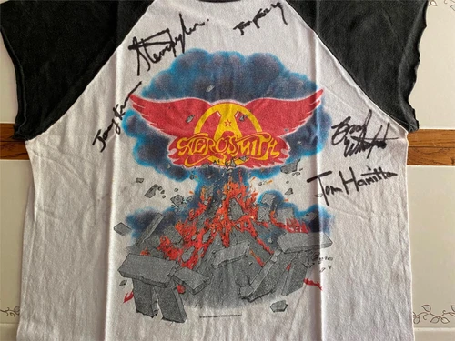 Aerosmith Signed By All 5 T-Shirt Concert Jer 1980s vintage concert t-shirt, vintage, single stitch, B+ condition