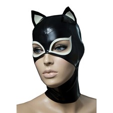 Latex Mask Hood with Cat Small Ear for Wear Latex Party Bodysuit Cosplay