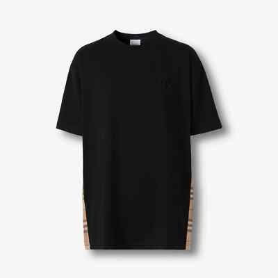 Burberry Black Check Panel Cotton Oversized T-Shirt L48924 Womens