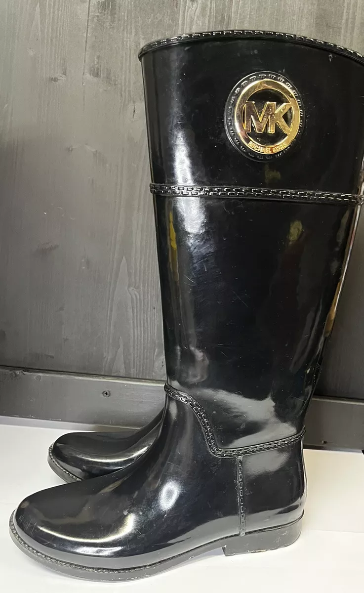 Michael Kors Tall Knee High Shiny Black Rain Boots Women’s Size 8