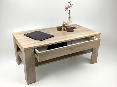 Couchtisch Sofa  Wohnzimmertisch Ewa 100x54cm Sonoma Eiche Sägerau Schublade Neu