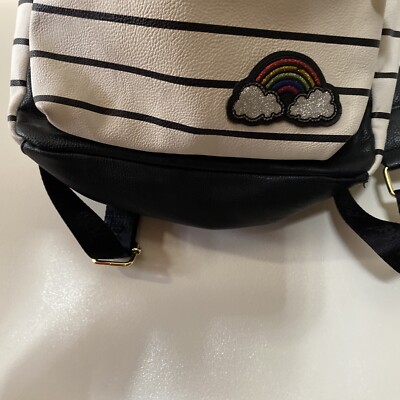 Betsey Johnson decal black white stripe big backpack front  display picture 3