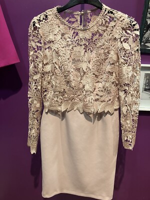 Phase Eight Dress With Seperate Lace Button Top Blush Pink Size