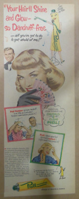 Prell Shampoo Ad: For Radiant Dandruff Free Hair ! 1940's Size: 7.5  x 15 inches