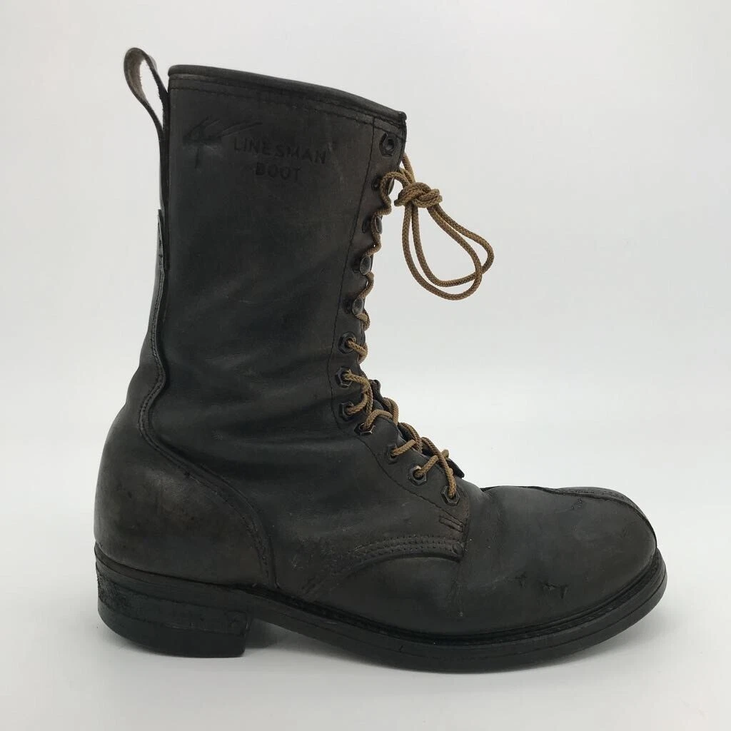 Vintage Linesman Boot Combat Military Boots Black Leather Steel
