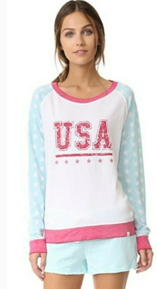 HONEYDEW LOUNGE PAJAMA TOP PATRIOTIC 运动衫 美国星星 红色 白色 蓝色 尺寸 S — 第 2/4 张图片