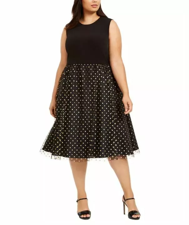 Calvin Klein Plus Size Clip Dot Dress Black Gold 20W eBay