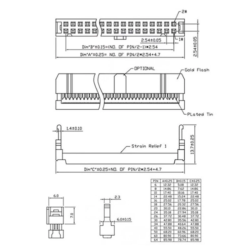 FC-6/8/10/12/14/16/20 ~ 64-poliger Crimpkopf 2,54 mm Steigung IDC Steckverbinder - Bild 2 von 4