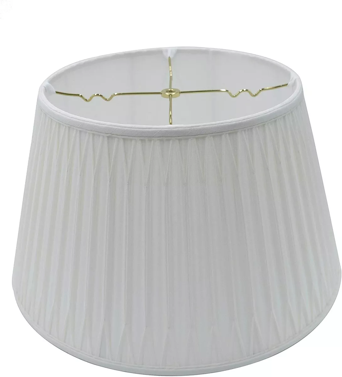Cream Silk 17 Inch Double Smocked Pleat Shallow Drum Floor Lamp Shade