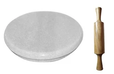 White Heavy Base Marble Chakla & Wooden Belan/Marble Roti Maker/Wood Rolling Pin